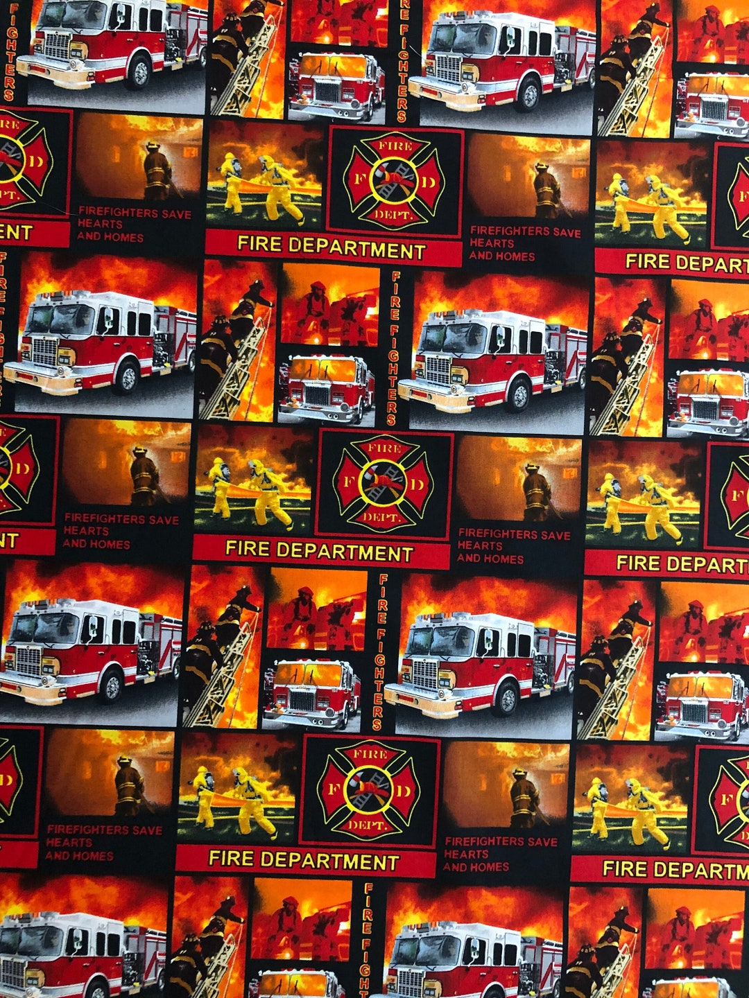 Firefighters Fabric, Fire Department Fabric, 100 Cotton, Quilting