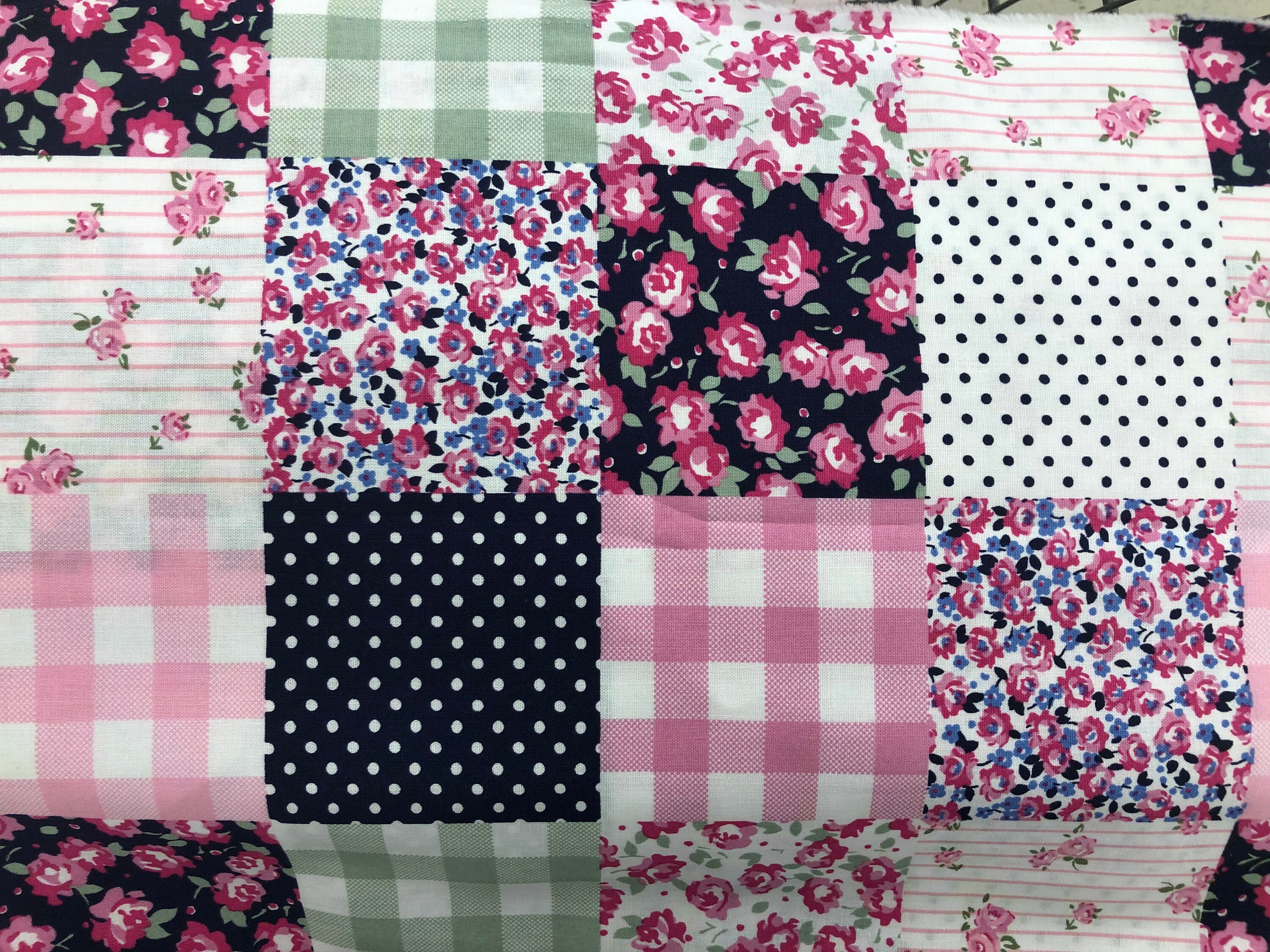 Preppy Patch Fabric Pattern Fabric 100 Cotton Quilting Fabric Fabric by a yard Apparel Fabric Pink Navy Light Green White Colors