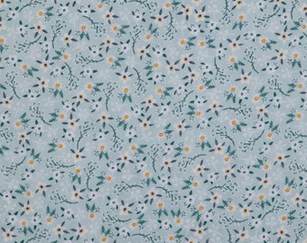Green & White Floral Cotton Calico Fabric, Botanical Print, Quilting, Home Accents, By the yard
