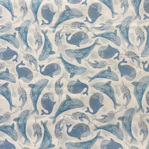 Blue Whales & Narwhals Flannel Cotton Fabric, Ocean, Baby Blankets, Nursery Accents, By the yard