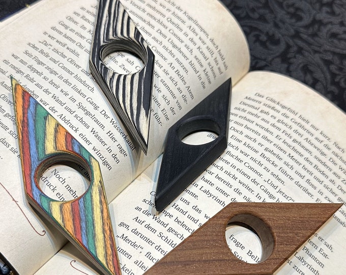 Thumb book page holder made of precious wood