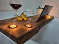 Wooden bathtub shelf, bathtub board with tablet holder / mobile phone holder, bathtub tray with tablet / phone holder