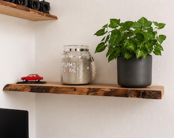 Floating shelf made of solid wood with concealed bracket / wooden wall shelf