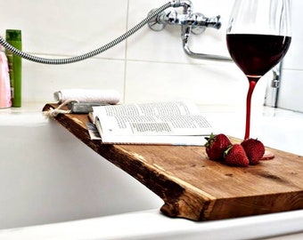 Rustic bathtub shelf made of oak / Live Edge Bathtub tray Oak