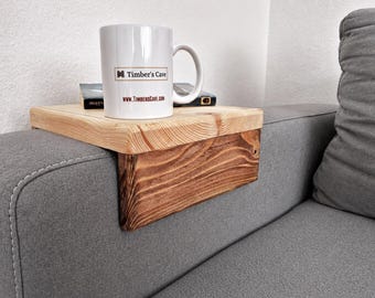 Wooden Sofa Butler – Armrest Table for Couch – Couch Storage for Drinks & Snacks – Handmade Sofa Tray