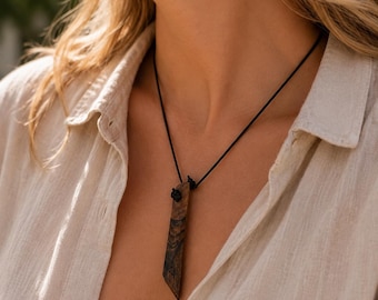 Handmade Wooden Pendant Necklace, Rustic Wood Jewelry, Minimalist Nature Necklace, Adjustable Cord Pendant, Artisan Boho Gift