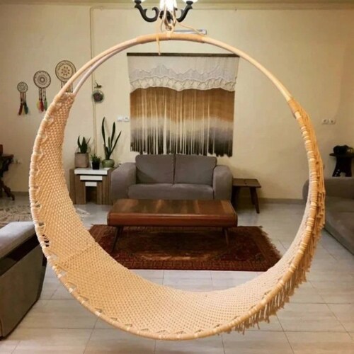 Macrame Hammock Chair Macrame Round Swing Hanging Cotton Etsy