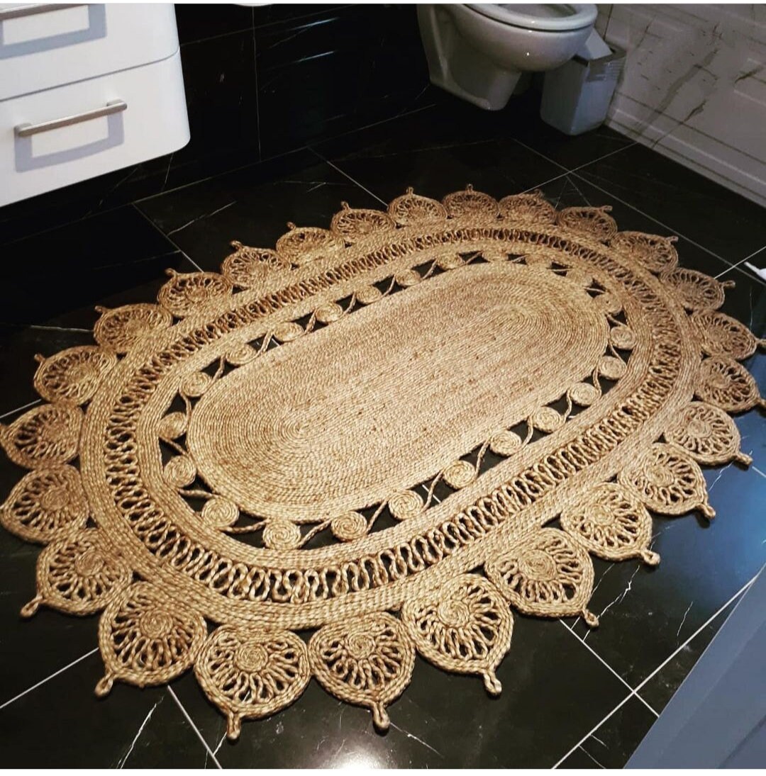 Handmade wicker rug Handmade carpet jute rug round wicker Etsy