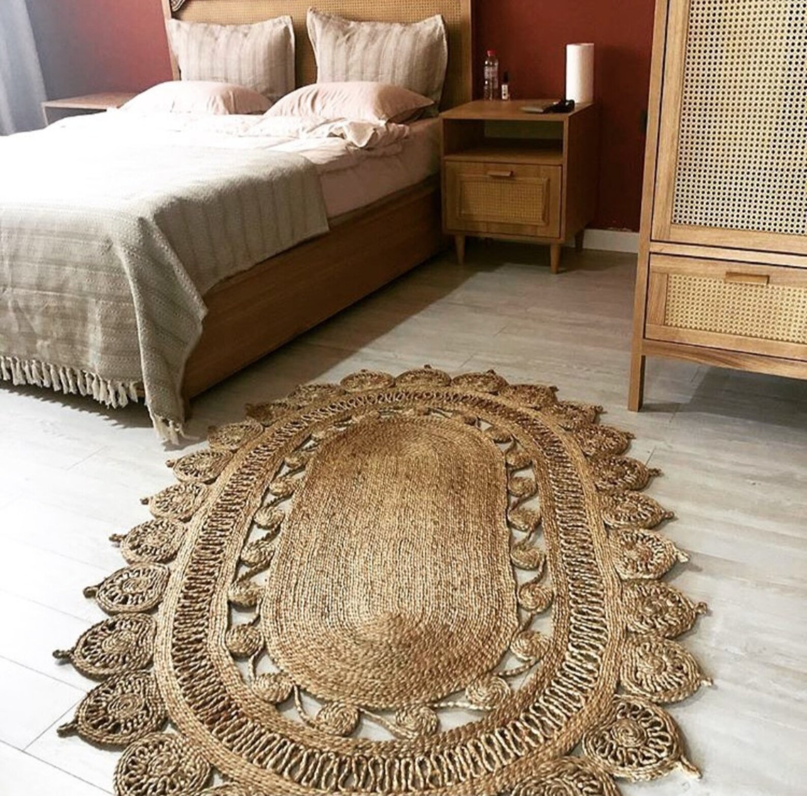 Handmade wicker rug Handmade carpet jute rug round wicker Etsy