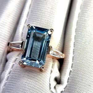 Aquamarine Ring, Elongated Emerald Cut Ring, 925 Sterling Silver, Engagement Ring, Vintage Ring, Unique Ring, Promise Ring, Statement Ring image 8