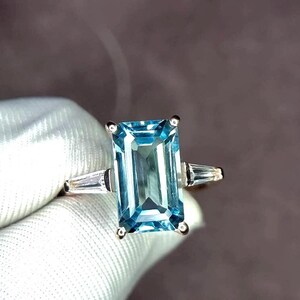 Aquamarine Ring, Elongated Emerald Cut Ring, 925 Sterling Silver, Engagement Ring, Vintage Ring, Unique Ring, Promise Ring, Statement Ring image 4