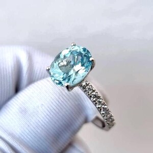 Aquamarine Ring, Oval Cut Aquamarine Ring, Pavé Ring, 925 Sterling Silver, Engagement Ring, Promise Ring, Wedding Ring, Gift for Her image 2