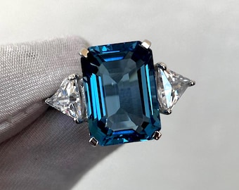 Aquamarine Engagement Ring, Aquamarine Ring, Blue Gemstone Ring, Octagon Cut Ring, 925 Sterling Silver, Wedding Ring, Statement Ring