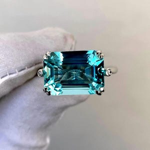 Vintage Aquamarine Ring, Aquamarine Wedding Ring, Octagon Cut Ring, 14k Solid Gold, Bridesmaid Ring, Anniversary Ring, solitaire Ring