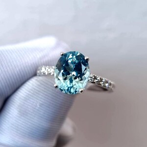 Aquamarine Ring, Oval Cut Aquamarine Ring, Pavé Ring, 925 Sterling Silver, Engagement Ring, Promise Ring, Wedding Ring, Gift for Her image 6