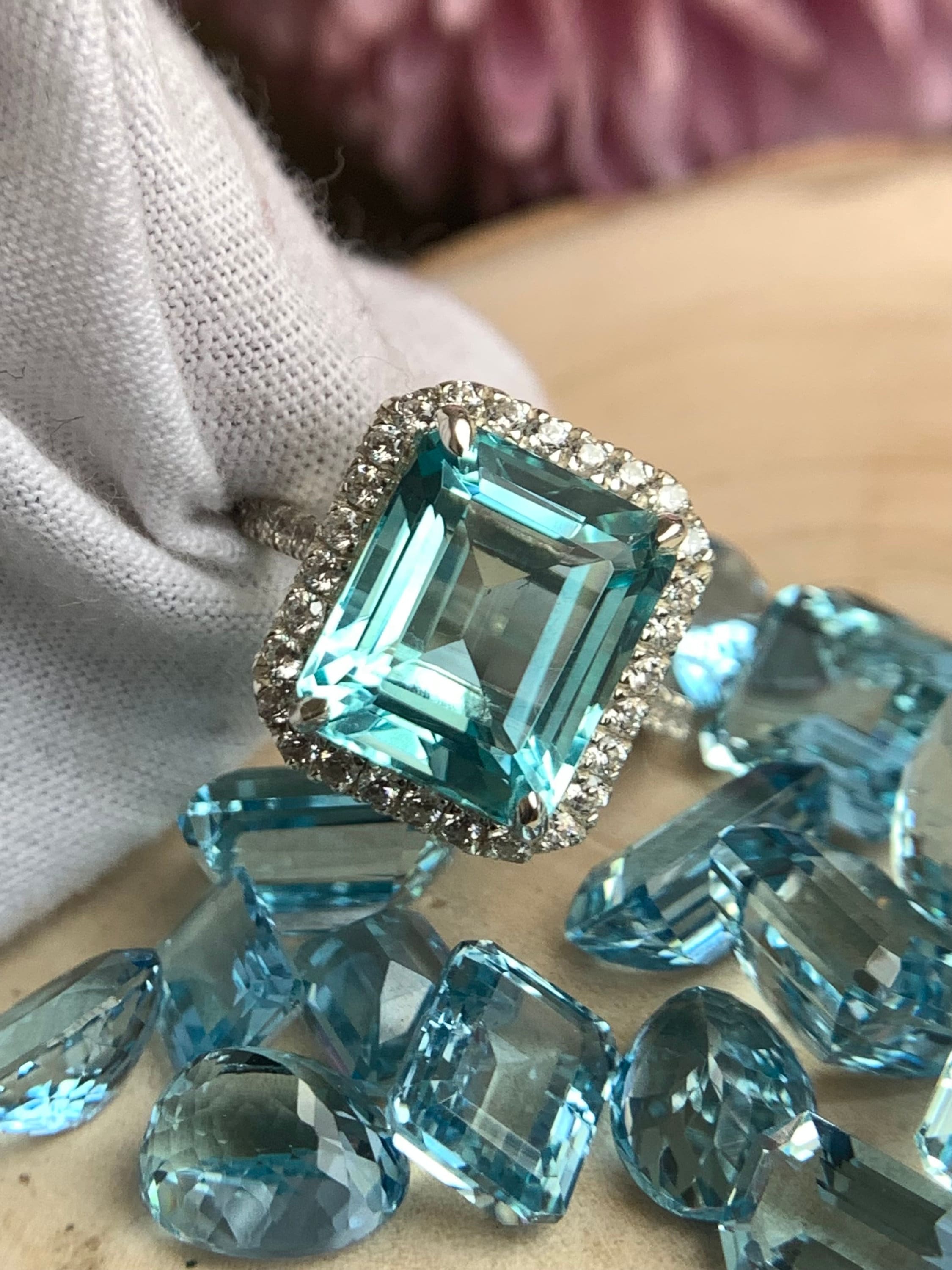 AAA Aquamarine Ring, Aquamarine Ring Vintage, Emerald Cut Ring, 925 Sterling Silver, Engagement Ring, Wedding Ring, Gift for her