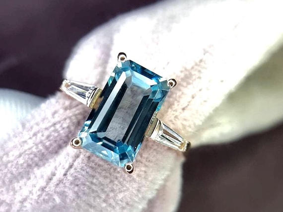 Aquamarine Ring, Elongated Emerald Cut Ring, 925 Sterling Silver, Engagement Ring, Vintage Ring, Unique Ring, Promise Ring, Statement Ring