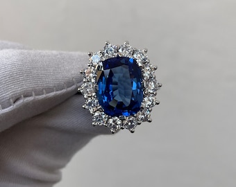 Blue Sapphire Ring, Blue Sapphire Halo Ring, 925 Sterling Silver, Sapphire Ring Antique, Engagement Ring, Ceylon Sapphire Ring, Gift for her