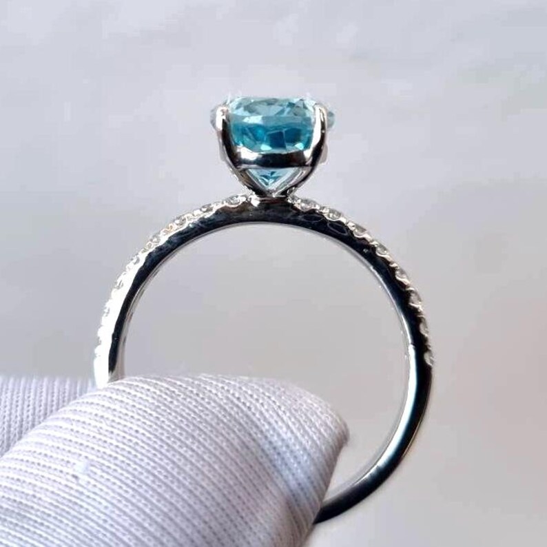 Aquamarine Ring, Oval Cut Aquamarine Ring, Pavé Ring, 925 Sterling Silver, Engagement Ring, Promise Ring, Wedding Ring, Gift for Her image 5