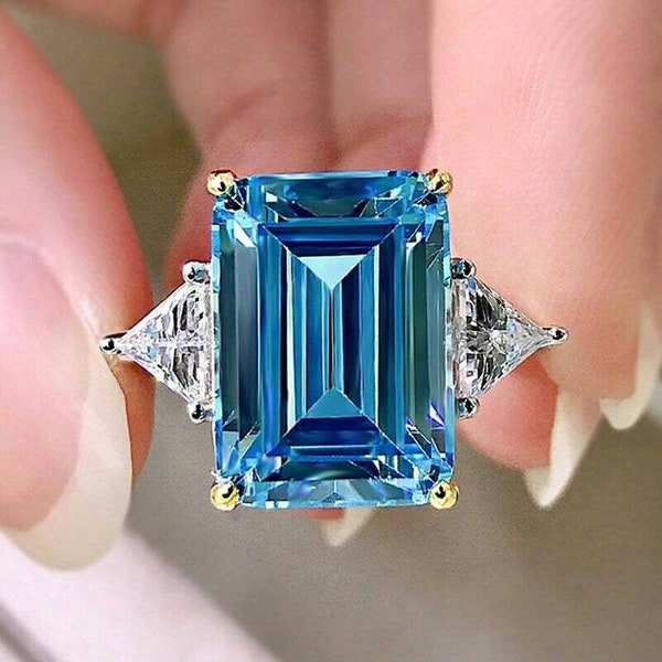 Aquamarine Engagement Ring, Aquamarine Ring, Blue Gemstone Ring, Octagon Cut Ring, 925 Sterling Silver, Wedding Ring, Statement Ring