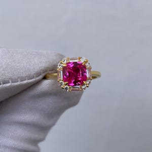 Luxury Rubellite Tourmaline Ring, Cushion Cut Tourmaline Ring, 14k Solid Gold, Wedding Ring, Engagement Ring, Bridal Ring, Gift for her