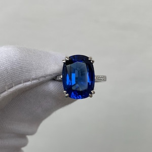 Blue Sapphire Engagement Ring, Cushion Cut Ring, Sapphire Pave Ring, Promise Ring, 14k Gold, 925 Silver, Engagement Ring, Gift for Women