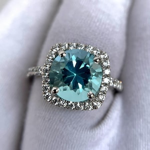 Vintage Aquamarine Ring, Aquamarine Halo Ring, 14k Solid Gold, Engagement Ring, Round Ring, Wedding Ring, Anniversary Ring, Gift for Women