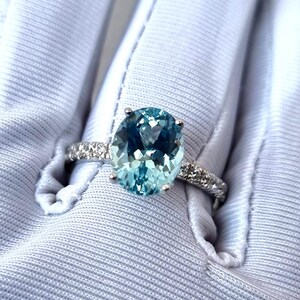 Aquamarine Ring, Oval Cut Aquamarine Ring, Pavé Ring, 925 Sterling Silver, Engagement Ring, Promise Ring, Wedding Ring, Gift for Her image 8