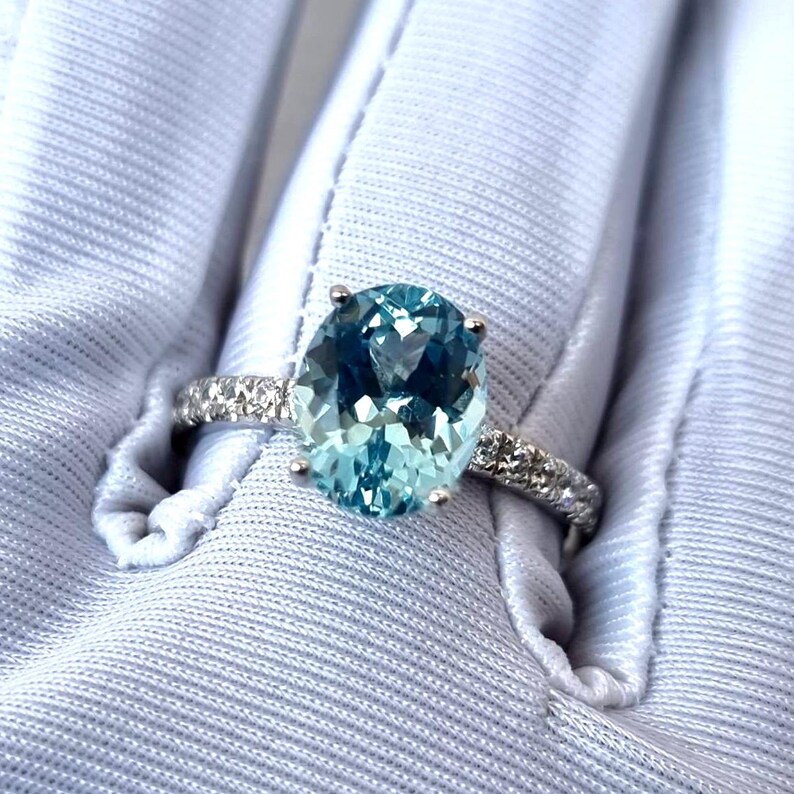 Aquamarine Ring, Oval Cut Aquamarine Ring, Pavé Ring, 925 Sterling Silver, Engagement Ring, Promise Ring, Wedding Ring, Gift for Her image 8