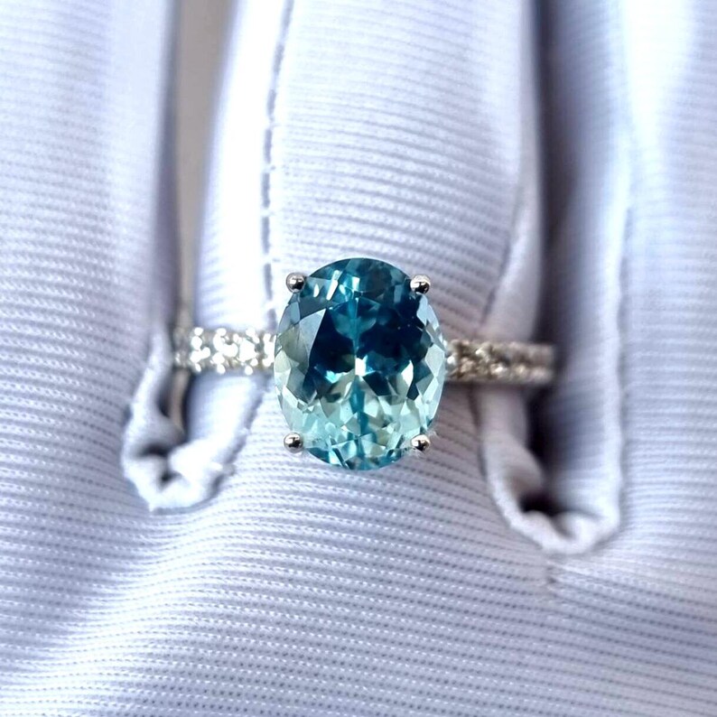 Aquamarine Ring, Oval Cut Aquamarine Ring, Pavé Ring, 925 Sterling Silver, Engagement Ring, Promise Ring, Wedding Ring, Gift for Her image 7