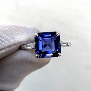Santa Maria Aquamarine Ring, Aquamarine Ring, 10mm Square Cut Ring, 925 Sterling Silver, Engagement Ring, Anniversary Ring, Promise Ring