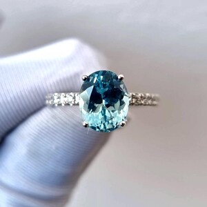 Aquamarine Ring, Oval Cut Aquamarine Ring, Pavé Ring, 925 Sterling Silver, Engagement Ring, Promise Ring, Wedding Ring, Gift for Her image 1