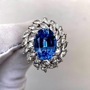 Luxury Ceylon Sapphire Ring, Oval Cut Sapphire Ring, 14k Blue Sapphire Engagement Ring, Handcrafted Sapphire Proposal Ring, Wedding Gift