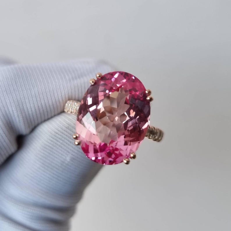 Big Morganite Ring, Oval Cut Ring, Morganite Wedding Ring, 925 Sterling Silver, Engagement Ring, Bridal Ring, Promise Ring For Women image 2