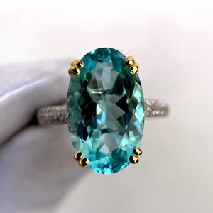 Aquamarine Oval Cut Sterling Silver Ring, Aquamarine Pavè Ring, 14k Gold Ring, Aquamarine Engagement Ring, Vintage Ring, Wedding Ring