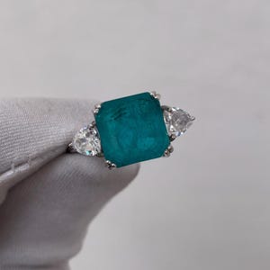 Paraiba Ring, Turmalin Ring, Neon Blau Paraiba Ring, Blauer Edelstein Ring im Asscher Schliff, 925 Sterling Silber, Verlobungsring, Ehering