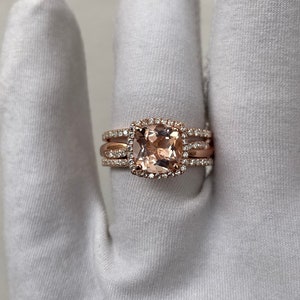 Morganite Vintage Ring, Matching Band, Cushion Cut Morganite Ring, 925 Sterling Silver, Engagement Ring  Wedding Band, Statement Ring