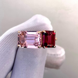 Pink Tourmaline & Morganite Ring, Toi Et Moi Ring, Vintage Ring, 14k Solid Gold, Engagement Ring, Anniversary Ring, Wedding Ring