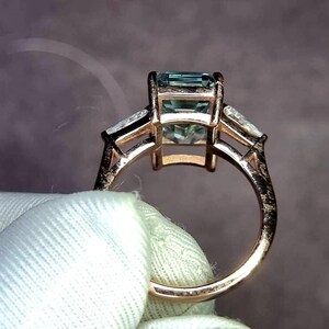 Aquamarine Ring, Elongated Emerald Cut Ring, 925 Sterling Silver, Engagement Ring, Vintage Ring, Unique Ring, Promise Ring, Statement Ring image 9