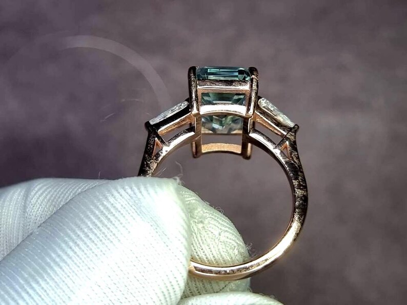 Aquamarine Ring, Elongated Emerald Cut Ring, 925 Sterling Silver, Engagement Ring, Vintage Ring, Unique Ring, Promise Ring, Statement Ring image 9
