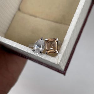 Morganite & Cubic Zirconia Ring, Morganite Engagement  Ring, Octagon Cut Morganite Ring, Two Stone Ring, 14k Gold Ring, Wedding Ring