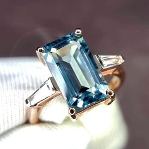 Aquamarine Ring, Elongated Emerald Cut Ring, 925 Sterling Silver, Engagement Ring, Vintage Ring, Unique Ring, Promise Ring, Statement Ring image 2