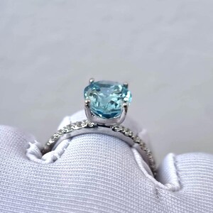 Aquamarine Ring, Oval Cut Aquamarine Ring, Pavé Ring, 925 Sterling Silver, Engagement Ring, Promise Ring, Wedding Ring, Gift for Her image 9