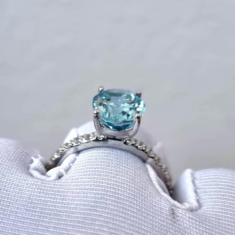 Aquamarine Ring, Oval Cut Aquamarine Ring, Pavé Ring, 925 Sterling Silver, Engagement Ring, Promise Ring, Wedding Ring, Gift for Her image 9