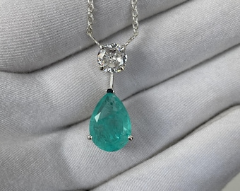 Paraiba Tourmaline Pendant, Pear Paraiba Necklace,  Vintage Paraiba Jewelry, Wedding Pendant, Paraiba Silver Pendant For Women