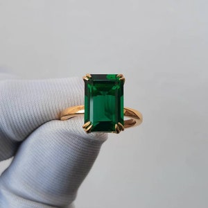 Emerald Cut Emerald Ring, Green Emerald Ring, Emerald Engagement Ring, 925 Sterling Silver, Wedding Ring, Art Deco Ring, Bridal Ring