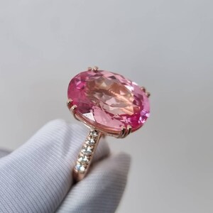 Big Morganite Ring, Oval Cut Ring, Morganite Wedding Ring, 925 Sterling Silver, Engagement Ring, Bridal Ring, Promise Ring For Women image 4