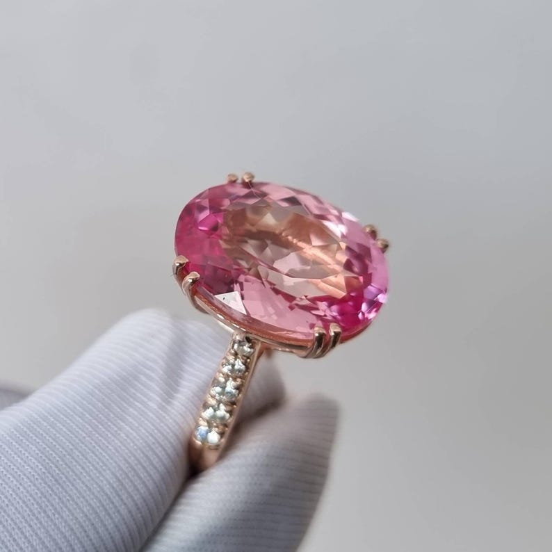 Big Morganite Ring, Oval Cut Ring, Morganite Wedding Ring, 925 Sterling Silver, Engagement Ring, Bridal Ring, Promise Ring For Women image 4