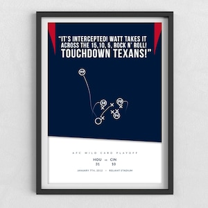Houston Texans | JJ Watt | Wild Card Playoff-Pick-6 | NFL Drucke | Geburtstags-Geschenke