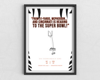 Cincinnati Bengals | Evan McPherson | AFC Championship Game | Overtime Field Goal | NFL gifts | Sports poster